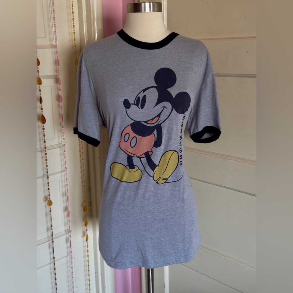 Disneyland Resort Mickey Mouse Gray Ringer Graphic Tee S NWT Retro